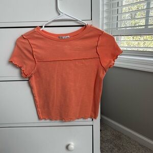 Orange Ruffled Hem Women's Top